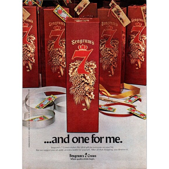 1981 Seagram's 7 Crown Whiskey Vintage Print Ad Christmas Gift Ribbon Wall Art - Picture 1 of 2